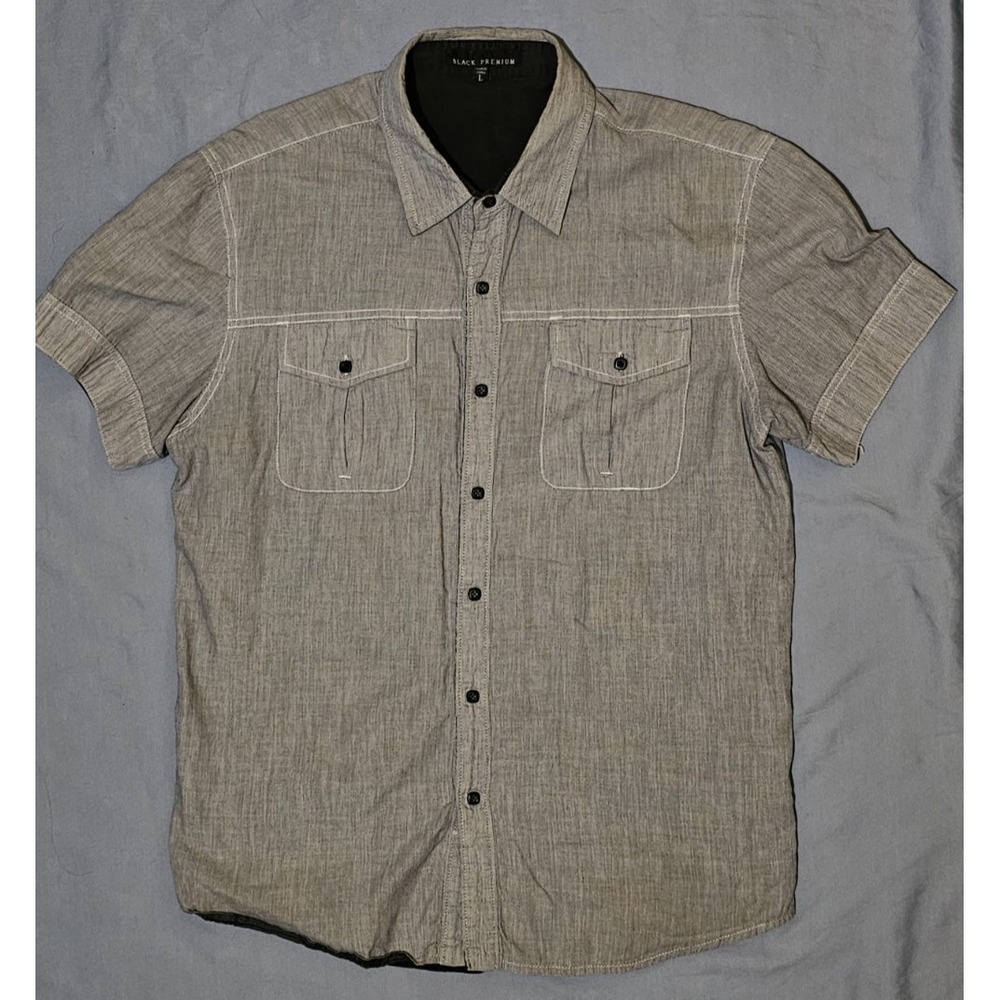 Affliction Men's Shirt Black Premium Gray Mens‎ Button Up Short Sleeve Large